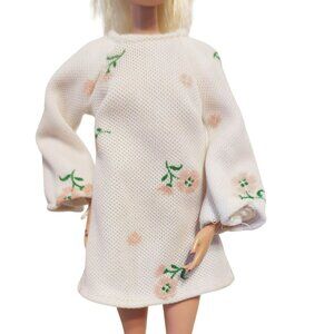 Vintage Handmade 60s Cream Floral Dress For 12-Inch Barbie/Clone Doll